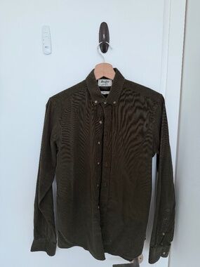 Bexley Olive Green Corduroy Button-Down Shirt Size 38 / 15